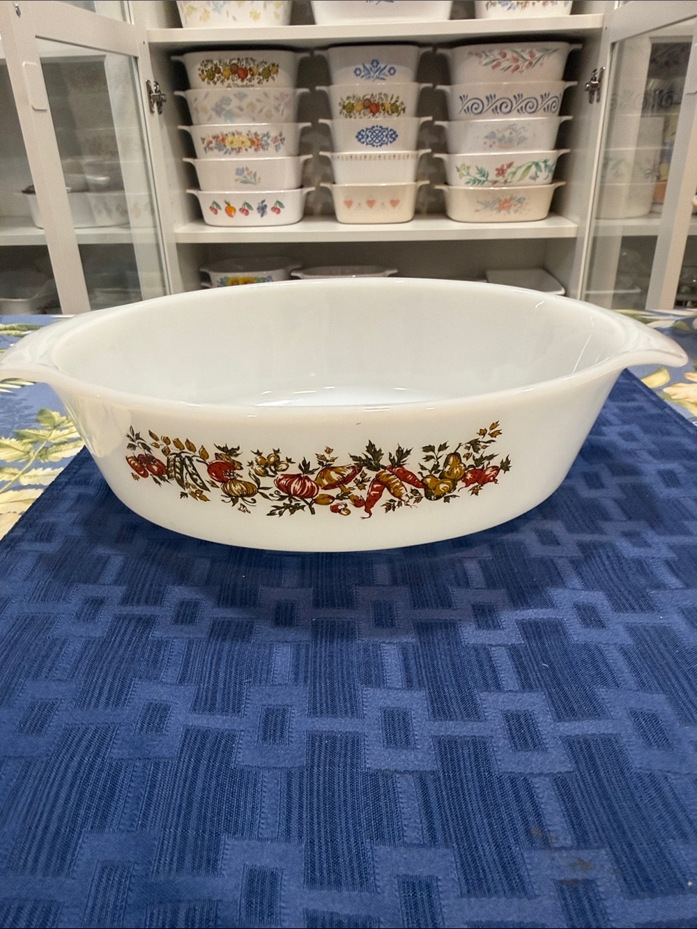Fire King White Oval Casserole with Autumn Harvest Floral Motif